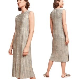 Anthropologie Corrina Gold Pleated Metallic Midi Dress by Akemi + Kin Size L